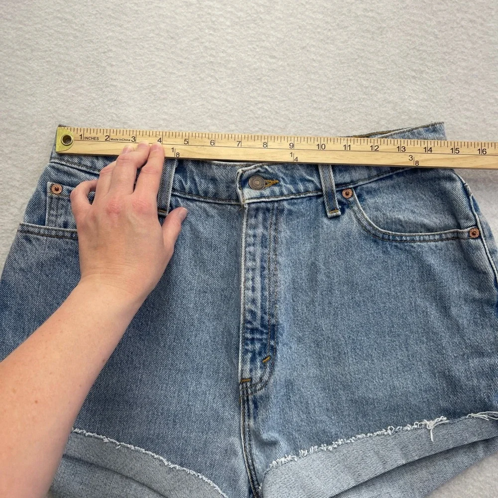 Levis 521 Denim Shorts Womens 14 Long High Waisted Vintage Cutoffs Festival Mom